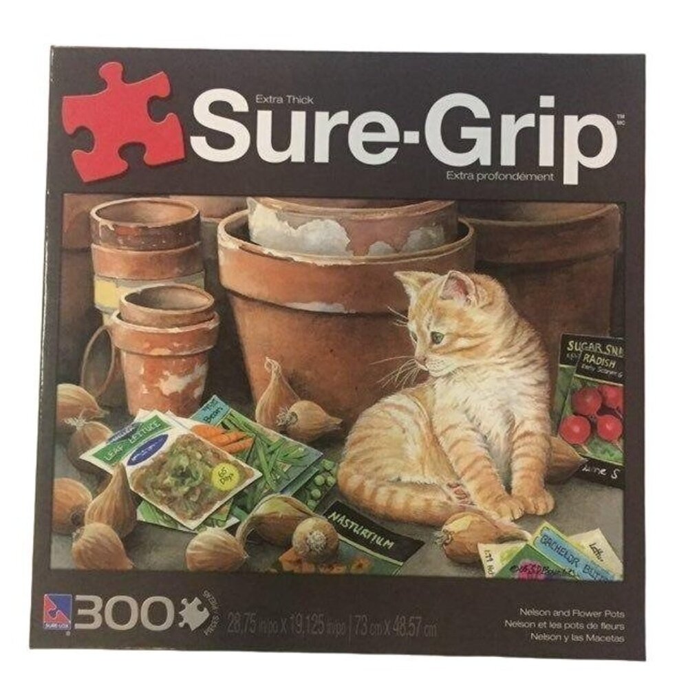 Sure-Grip 300 Piece Puzzle Nelson Flowers PotCat Gardening Extra Thick 2011 Used